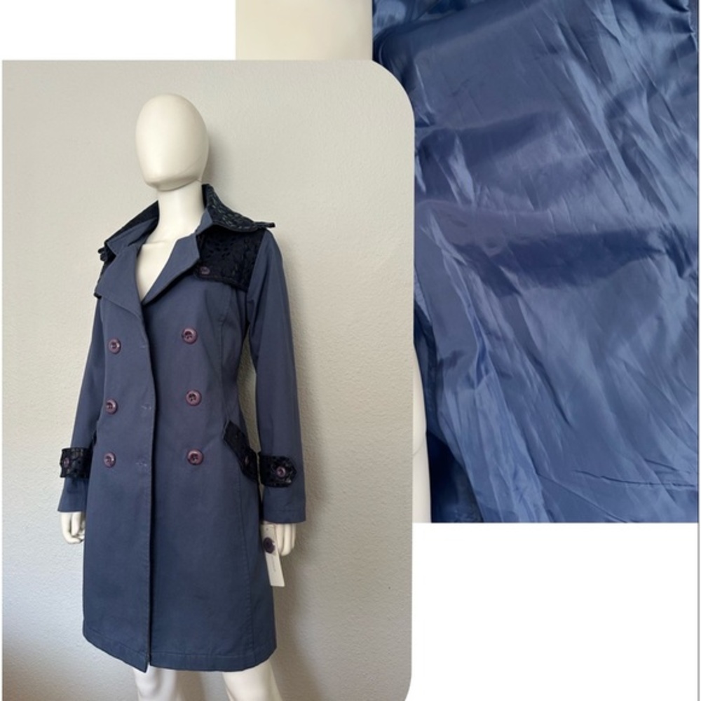 🔥SALE💥NWT WOMEN DOUBLE-BREASTED TRENCH COAT BELTED LINED JACKET IN DENIM - Picture 4 of 17